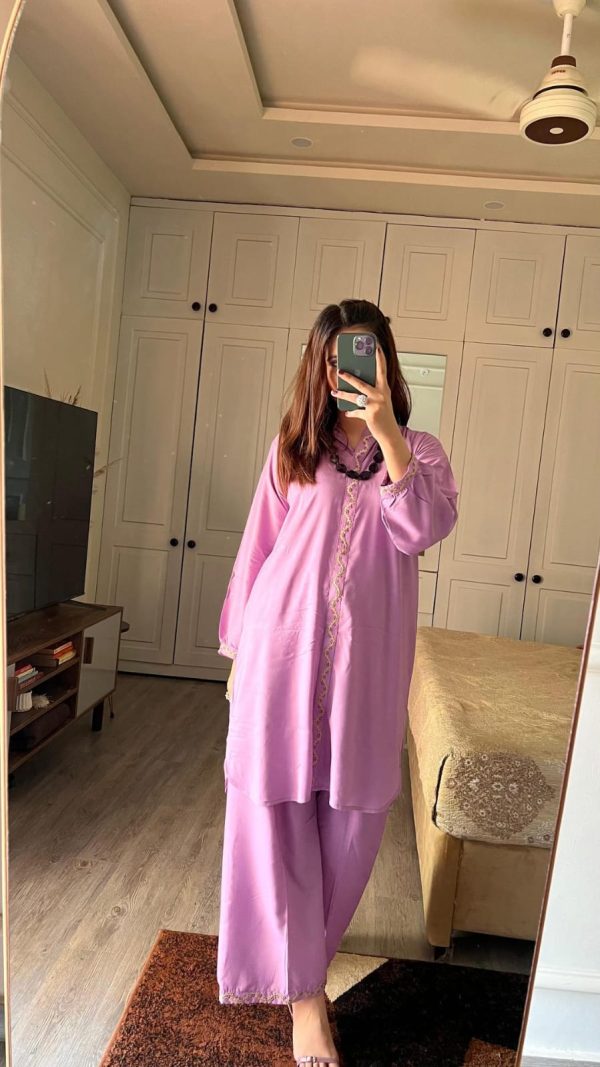 2 Piece Women’s Stitched Arabic Linen Plain Purple