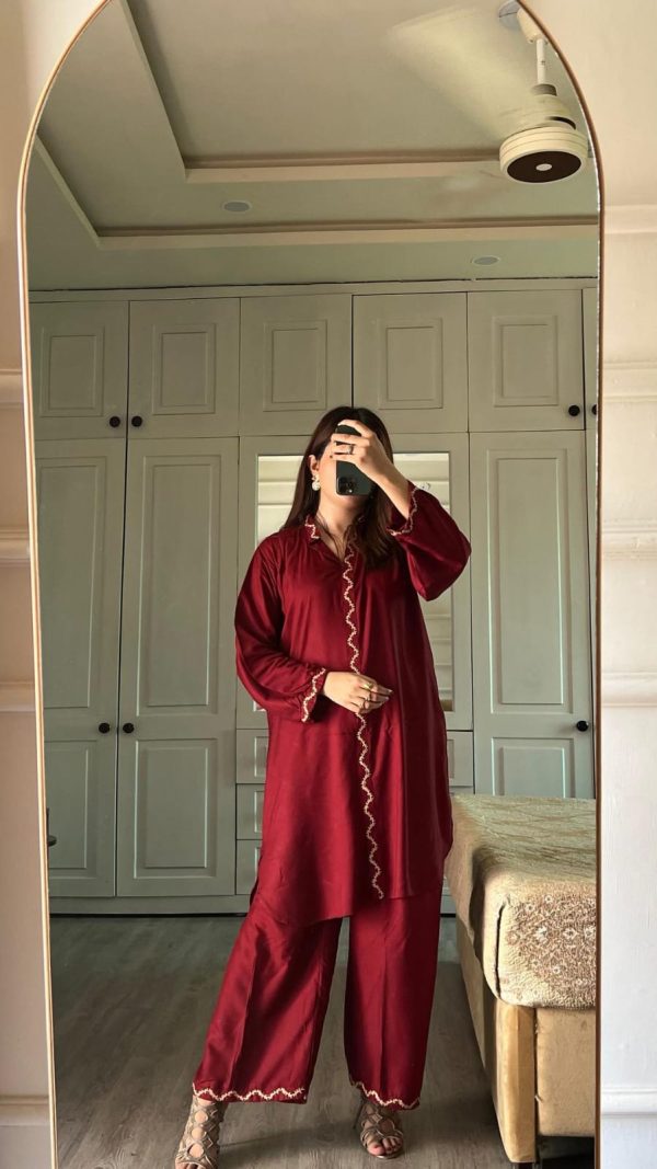 2 Piece Women's Stitched Arabic Linen Plain Shirt and Trouser - Image 3