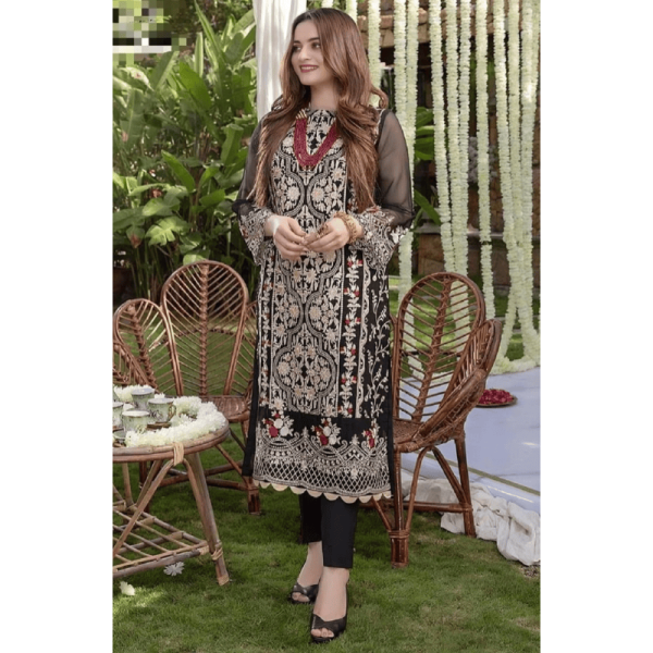 Chiffon Unstitched Embroidered Suit zb-25 - Image 2