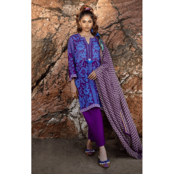 3 Pcs Unstitched Lawn Printed Suit zb-72